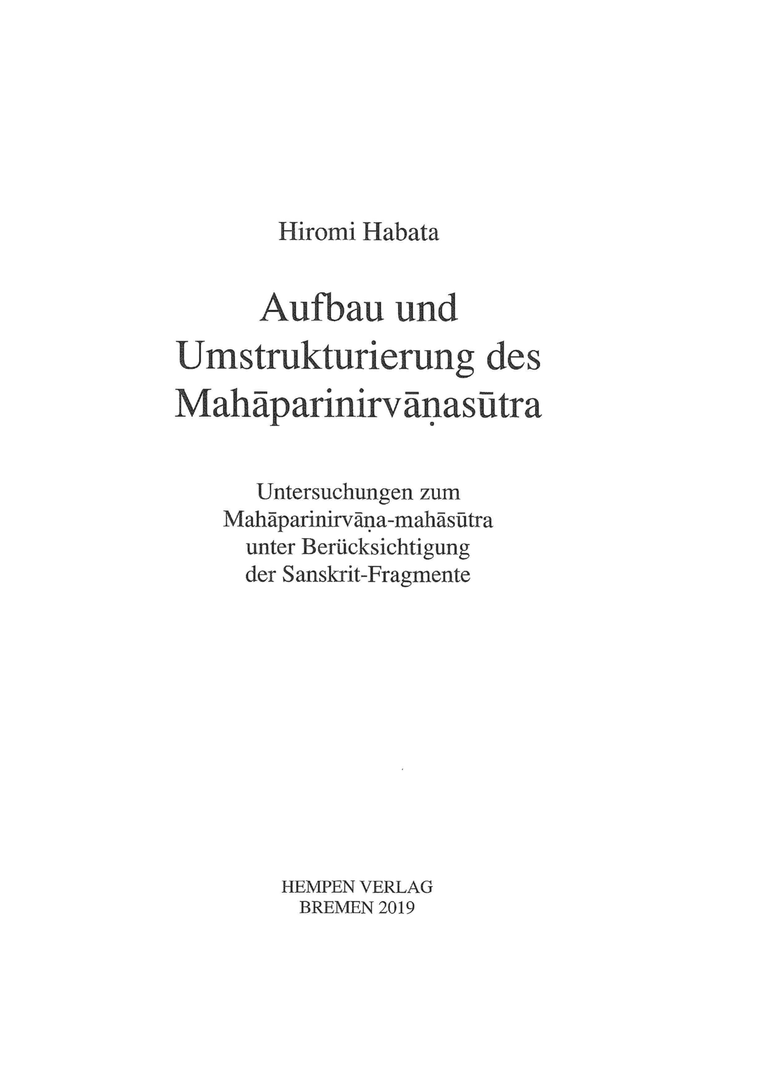 ##plugins.themes.ubOmpTheme01.submissionSeries.cover##: Aufbau und Umstrukturierung des Mahāparinirvāṇasūtra