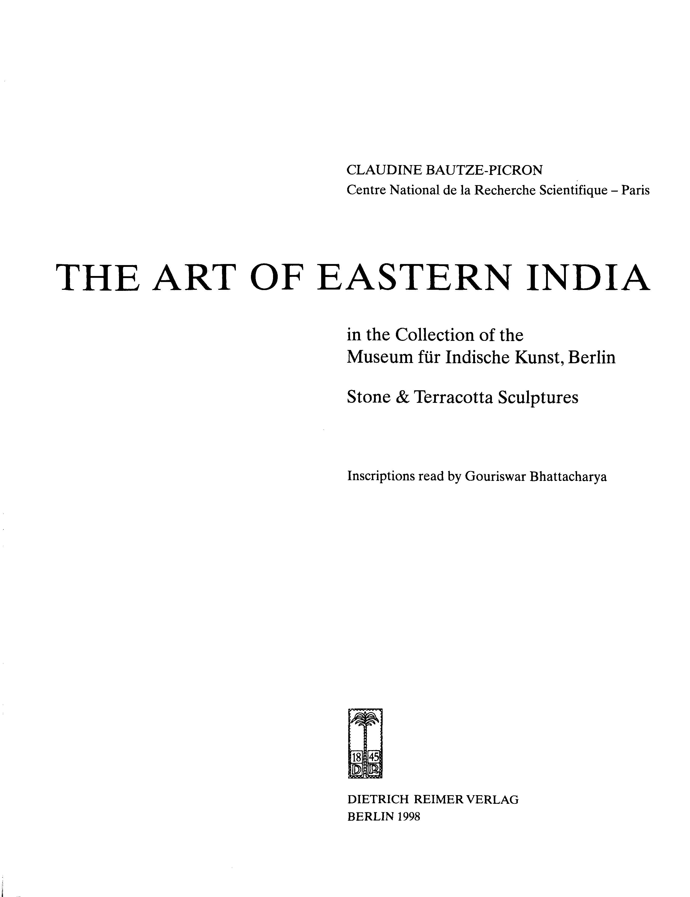 Cover: The Art of Eastern India in the Collection of the Museum für indische Kunst, Berlin